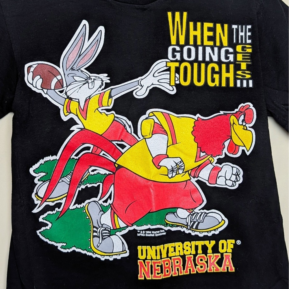 Vintage University Nebraska Taz Bugs Tough Get Going Single Stitch Youth Small - Picture 2 of 11